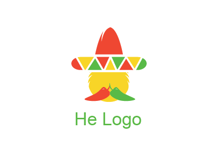 polygonal Mexican hat with chilies as moustache 