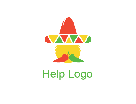 polygonal Mexican hat with chilies as moustache 