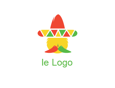 polygonal Mexican hat with chilies as moustache 
