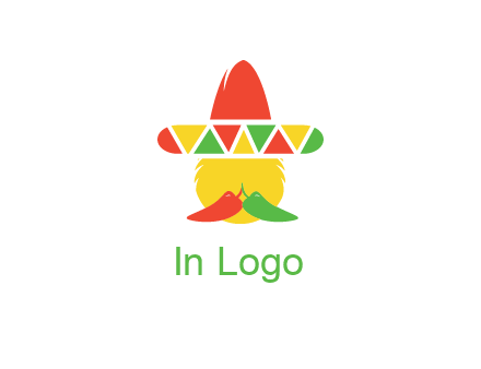 polygonal Mexican hat with chilies as moustache 