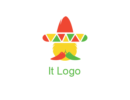 polygonal Mexican hat with chilies as moustache 
