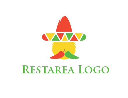 polygonal Mexican hat with chilies as moustache 