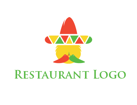 polygonal Mexican hat with chilies as moustache 