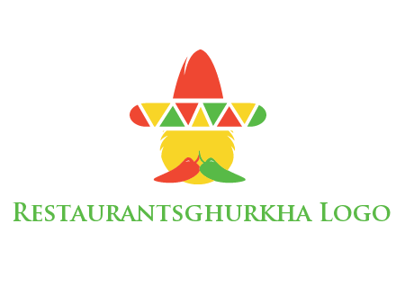 polygonal Mexican hat with chilies as moustache 