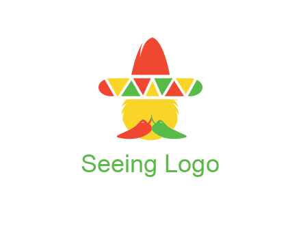polygonal Mexican hat with chilies as moustache 