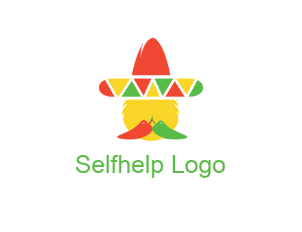 polygonal Mexican hat with chilies as moustache 