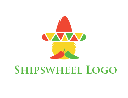 polygonal Mexican hat with chilies as moustache 