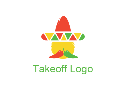 polygonal Mexican hat with chilies as moustache 