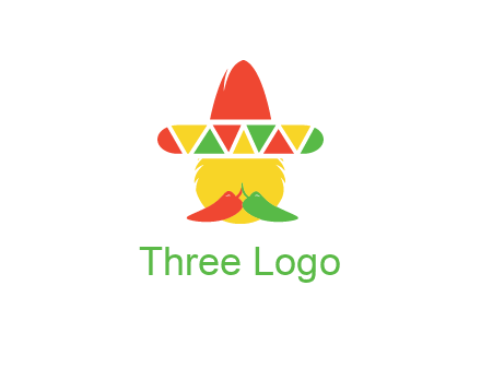 polygonal Mexican hat with chilies as moustache 