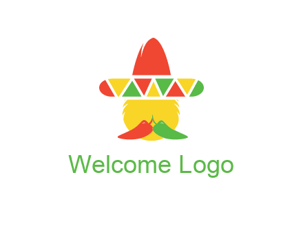 polygonal Mexican hat with chilies as moustache 