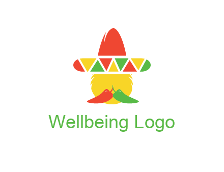 polygonal Mexican hat with chilies as moustache 