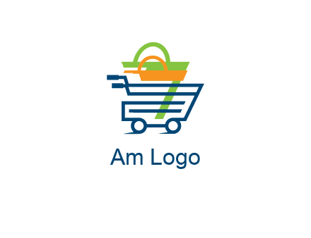 shopping bags in line art shopping cart