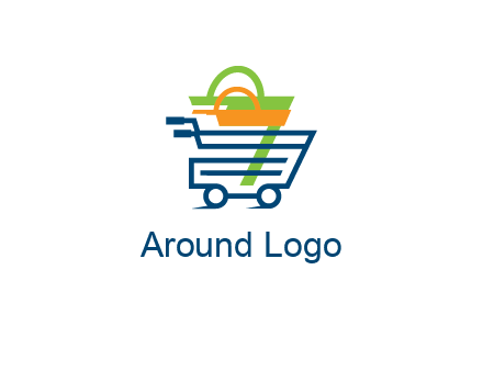shopping bags in line art shopping cart