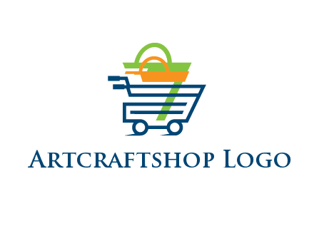 shopping bags in line art shopping cart