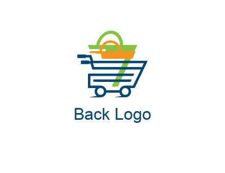 shopping bags in line art shopping cart