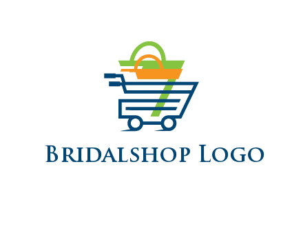 shopping bags in line art shopping cart