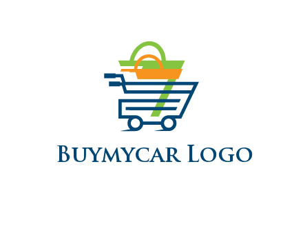 shopping bags in line art shopping cart