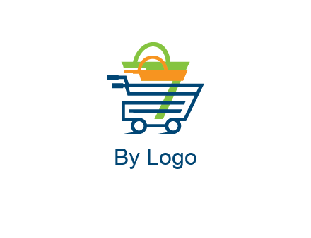 shopping bags in line art shopping cart