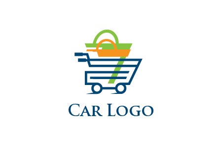 shopping bags in line art shopping cart