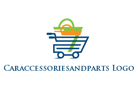 shopping bags in line art shopping cart