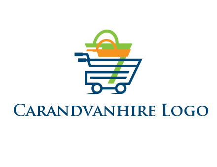shopping bags in line art shopping cart