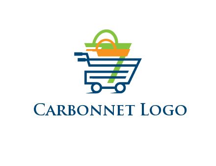 shopping bags in line art shopping cart