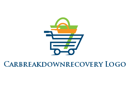 shopping bags in line art shopping cart