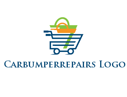 shopping bags in line art shopping cart