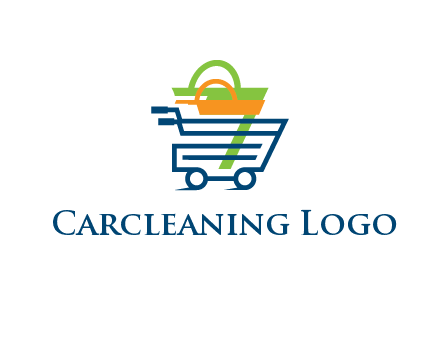 shopping bags in line art shopping cart