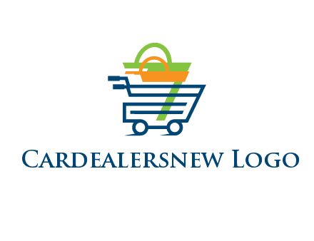 shopping bags in line art shopping cart
