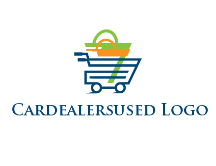 shopping bags in line art shopping cart