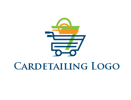 shopping bags in line art shopping cart