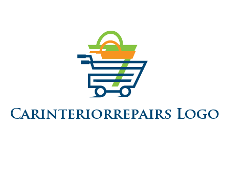 shopping bags in line art shopping cart