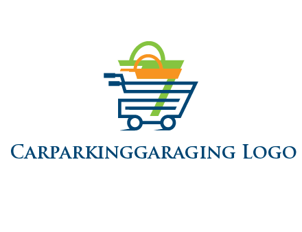 shopping bags in line art shopping cart