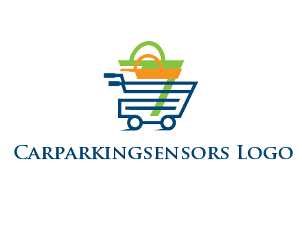 shopping bags in line art shopping cart