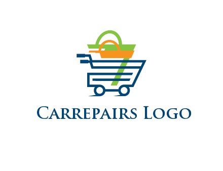 shopping bags in line art shopping cart