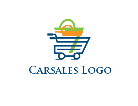 shopping bags in line art shopping cart