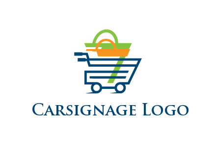 shopping bags in line art shopping cart