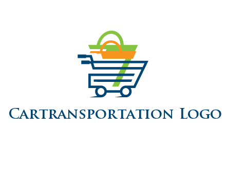 shopping bags in line art shopping cart