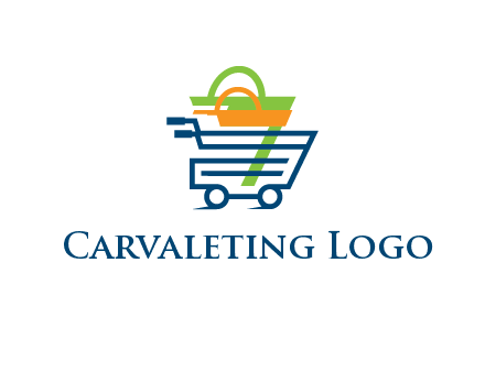 shopping bags in line art shopping cart