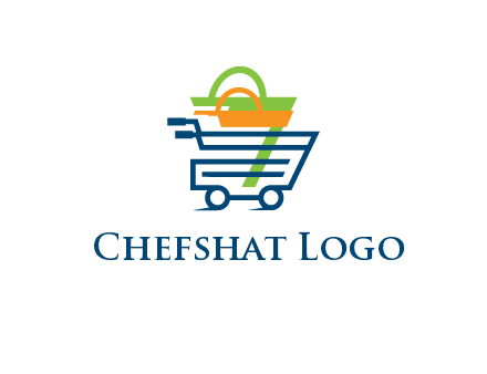 shopping bags in line art shopping cart