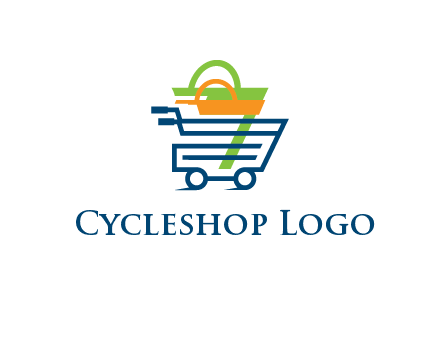 shopping bags in line art shopping cart