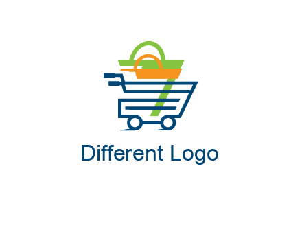 shopping bags in line art shopping cart