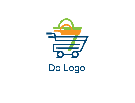 shopping bags in line art shopping cart