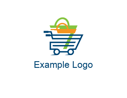 shopping bags in line art shopping cart