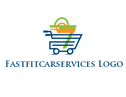 shopping bags in line art shopping cart