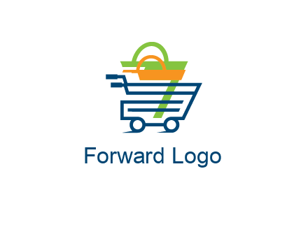 shopping bags in line art shopping cart