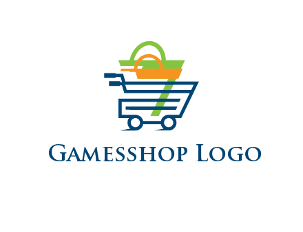 shopping bags in line art shopping cart