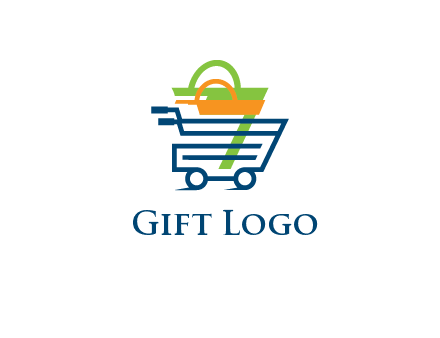 shopping bags in line art shopping cart