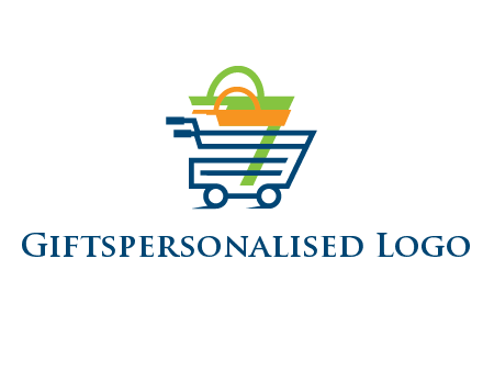 shopping bags in line art shopping cart
